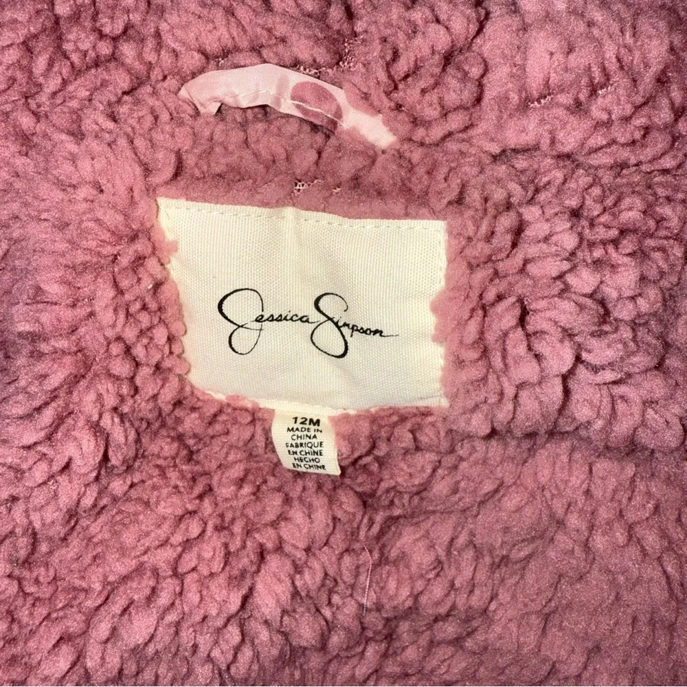 Jessica Simpson Baby Girls 12M Pink Heart Print Sherpa Lined Puffer Jacket Coat